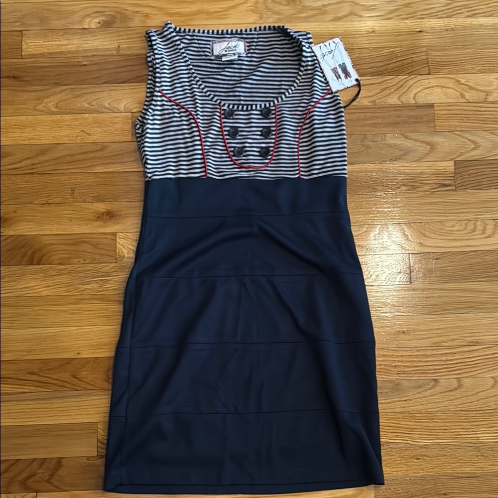 Blue and White Sleeveless Sheath Mini Dress